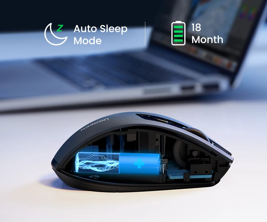 Mouse wireless UGREEN Bluetooth 5.0 ergonomico 4000DPI con 6 pulsanti silenziosi per MacBook, tablet, laptop, computer e PC, mouse 2.4G