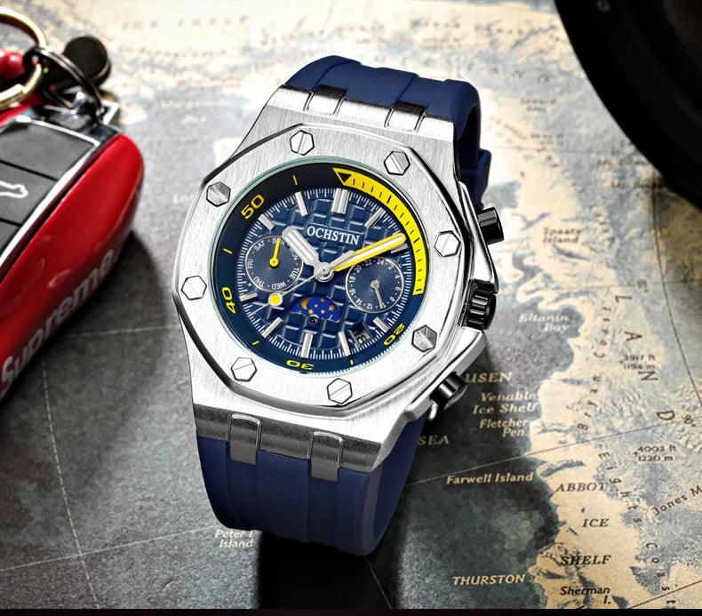 OCHSTIN Automatic Men Watches Luxury Designer Octagon Bezel Mechanical Date Day Night Dial Luminous Male Trendy Sport Wristwatch