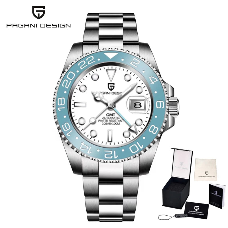 Orologio meccanico da uomo Pagani Design GMT – Modello di lusso con vetro zaffiro, cassa in acciaio inossidabile e lunetta in ceramica – Orologio automatico da uomo, stile professionale