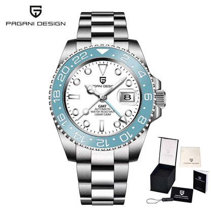 Orologio meccanico da uomo Pagani Design GMT – Modello di lusso con vetro zaffiro, cassa in acciaio inossidabile e lunetta in ceramica – Orologio automatico da uomo, stile professionale