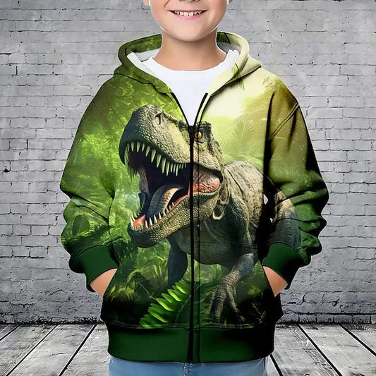Hoodies Animal Dinosaurs 3D Printed Zipper Sweatshirts Boys Girls Sweatshirts Children Fashion Long Sleeve Oversized Hoodie Coat, produit gaming premium Fraquane
