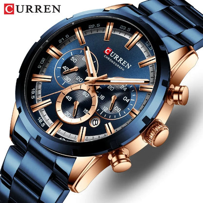 Herrenuhr CURREN – Sportlicher Luxus-Chronograph, Quarzwerk, komplett aus Edelstahl, wasserdicht