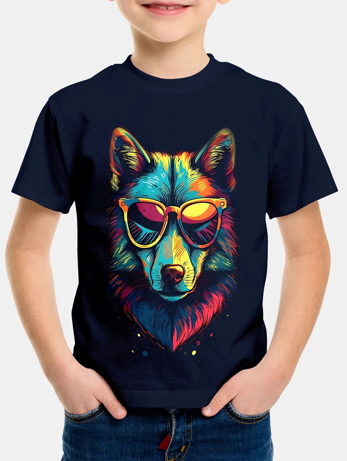 Children's Clothing Boys Tshirt Short Sleeve Cool 3D Wolf Print Kids Summer Clothes Stylish Streetwear Round Neck Girl Clothes﻿