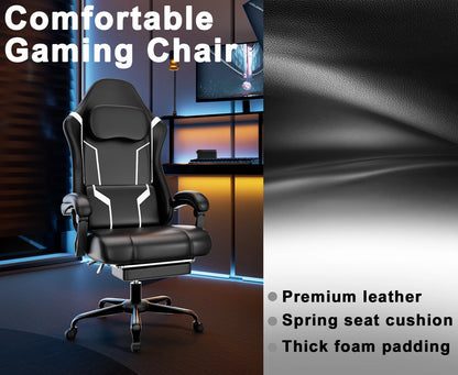 Ergonomic Gaming Chair, Electronic Gaming Chair With Pocket Spring Pad And Footrest, Height Adjustable Computer Chair