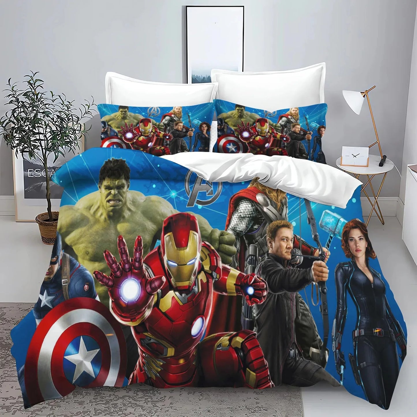 „The Avengers“ herojų antklodės užvalkalo ir pagalvės užvalkalo patalynės komplektas suaugusiesiems, berniukams ir mergaitėms, vaikų miegamojo dekoracija, viengulio, dvigulio ir didelio dydžio
