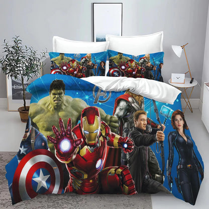 „The Avengers“ herojų antklodės užvalkalo ir pagalvės užvalkalo patalynės komplektas suaugusiesiems, berniukams ir mergaitėms, vaikų miegamojo dekoracija, viengulio, dvigulio ir didelio dydžio