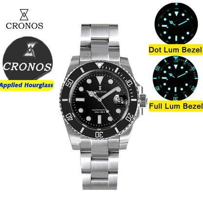 Cronos New 40mm Diver Men's Watches Luxury Miyota9015 Automatic Mechanical Watch Sapphire Crystal Waterproof 200m Adjustable Clasp L6045