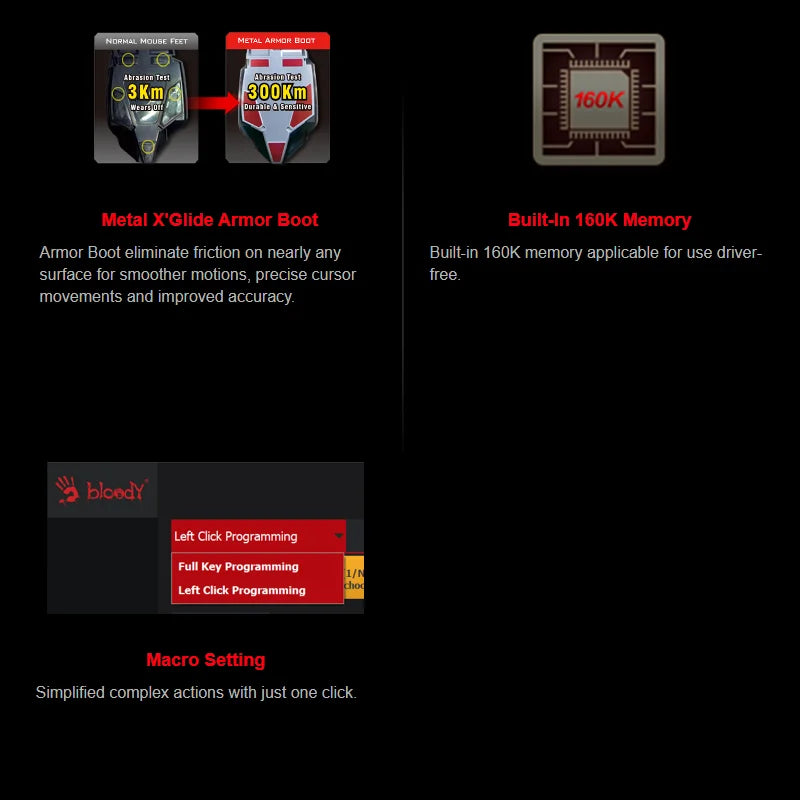 A4Tech Bloody A60 Gaming Mouse,RGB Mouse,Drag Click , 6200 CPI, 8 Macro Keys, X'Glide Metal Boot, 1000 Hz Adjustable