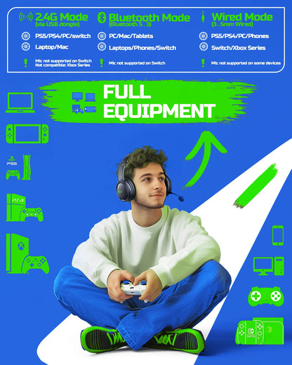 BINNUNE 2.4GHz Wireless Gaming Headphones BW02 with Flip Mic Bluetooth Headsets Gamer for Ps5/4,PC,Mac,Laptop,Computer