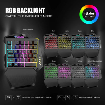 Teclado gaming de una mano, modelo con carga inalámbrica 2.4G, RGB luminoso, para la mano izquierda