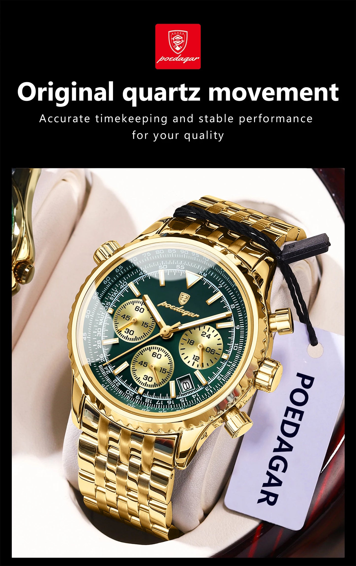 POEDAGAR Trendy Man Watch Chronograph Date Waterproof Luminous Men's Watches Stainless Steel Quartz Sports Luxury Man Wristwatch