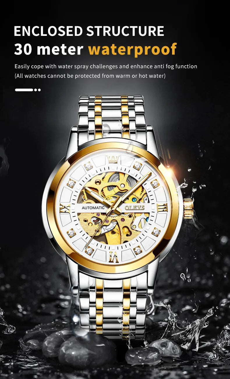 OLEVS 9901 Mens WatchLuxury Hollowing Mechanical Wristwatch Waterproof Luminous Stainless Steel Fashion Automatic Watch For Man