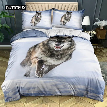3D Wolf Beddengoedset Zwart Wit Dromenvanger Tribale Stijl Dekbedovertrek voor Tieners Volwassenen Vrouwen Mannen Slaapkamerdecoratie
