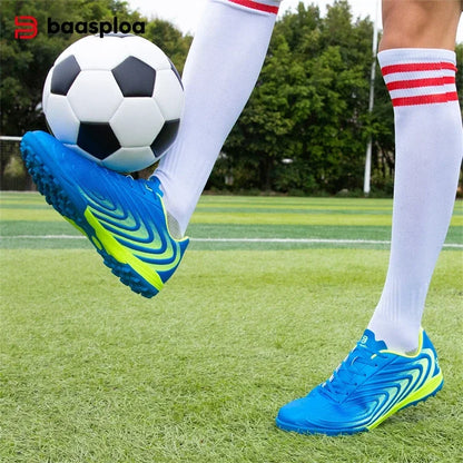 Baasploa Pantofi de fotbal profesioniști pentru bărbați, pantofi sport de antrenament antiderapant pentru exterior, ghete de fotbal din piele ușoară pentru bărbați, Chuteira Campo