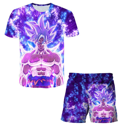 Japanisches Cartoon-Dragon-Ball-Z-T-Shirt, Kinder-Oberteil, T-Shirt- und Shorts-Zweiteiler für den Sommer, Jungen-T-Shirt + Shorts, Strandshorts