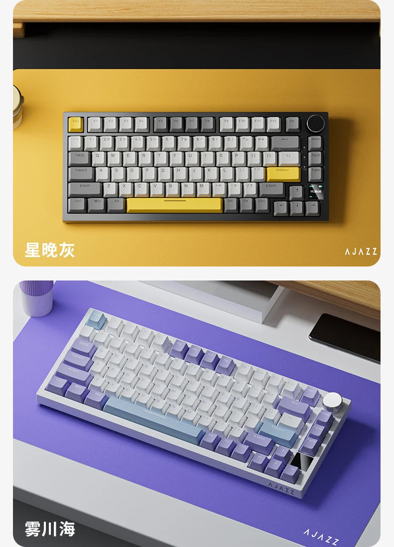 AJAZZ AK820 Pro kabelgebundene & kabellose mechanische Gaming-Tastatur, Tri-Mode, RGB-Hintergrundbeleuchtung, Hot-Swappable Switches, 70% kompaktes Layout, PC/Mac