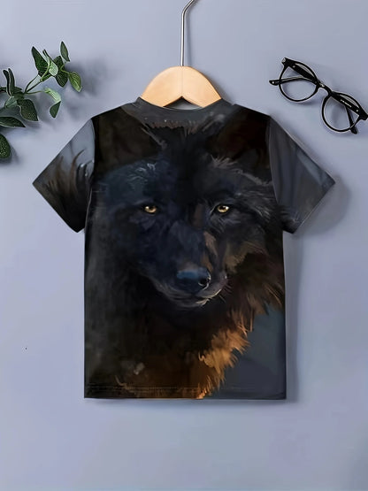 Children's Clothing Boys Tshirt Short Sleeve Cool 3D Wolf Print Kids Summer Clothes Stylish Streetwear Round Neck Girl Clothes﻿