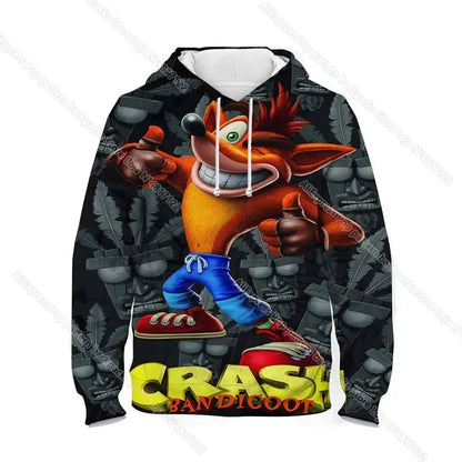 Dětské mikiny s kapucí Crash Bandicoot On the Run – jarní kolekce pro chlapce a dívky, mikiny s motivy z kreslených seriálů a anime, dětské svršky, kabáty a pulovry pro batolata