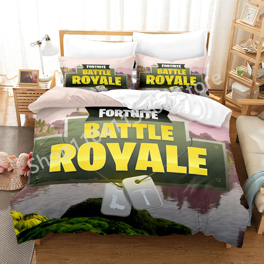 Battle Royale F-Fortnite 3PCS Bedding Set Kids Duvet Cover Quilt Pillowcase Double Size Victory Game Bedroom Linen Decoration