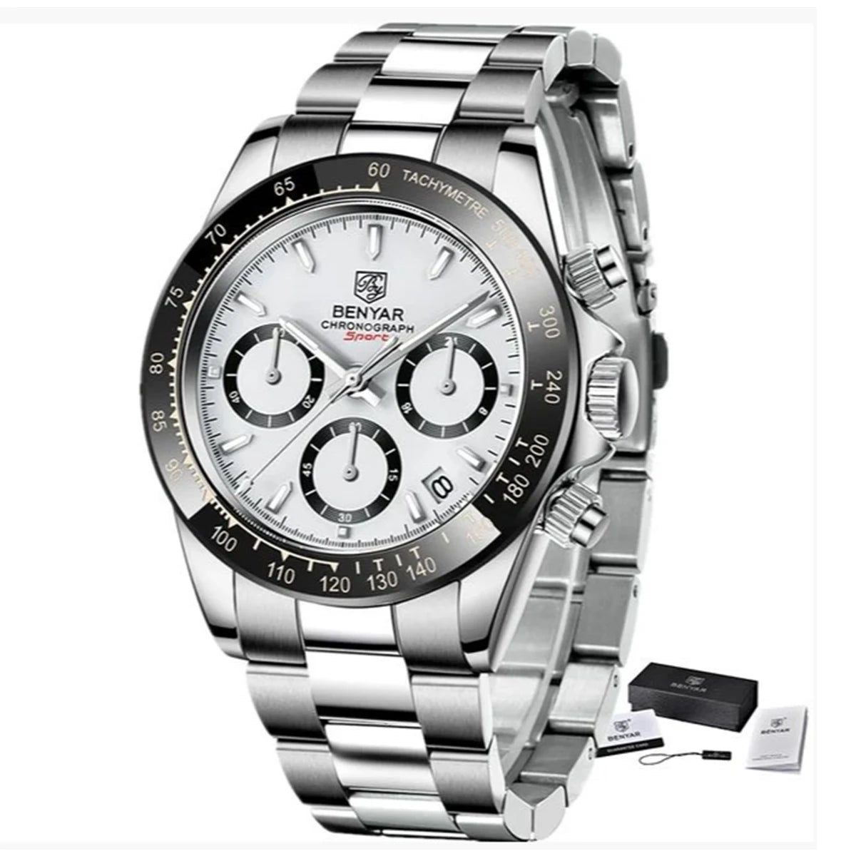 „BENYAR“ vyriški laikrodžiai – prabangus chronografas, sportinis modelis, atsparus vandeniui, pagamintas iš nerūdijančio plieno, su kvarciniu mechanizmu