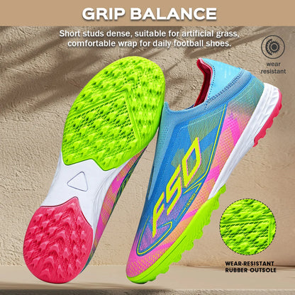 TF Soccer Shoes For Kids Youth PU Fabric Upper Rubber Sole Wear-resistant Non-slip Training Football Boots