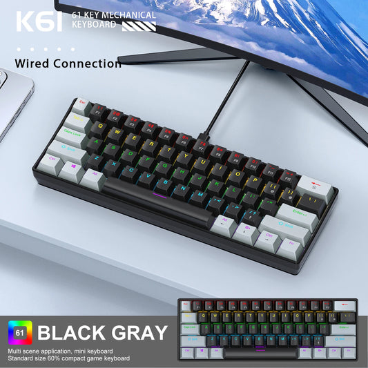 APAYADO K61 60% mini žična mehanička gaming tipkovnica Phantom RGB, 61 tipka, Red/Blue Switch, ergonomska, prijenosna za PC/prijenosno računalo