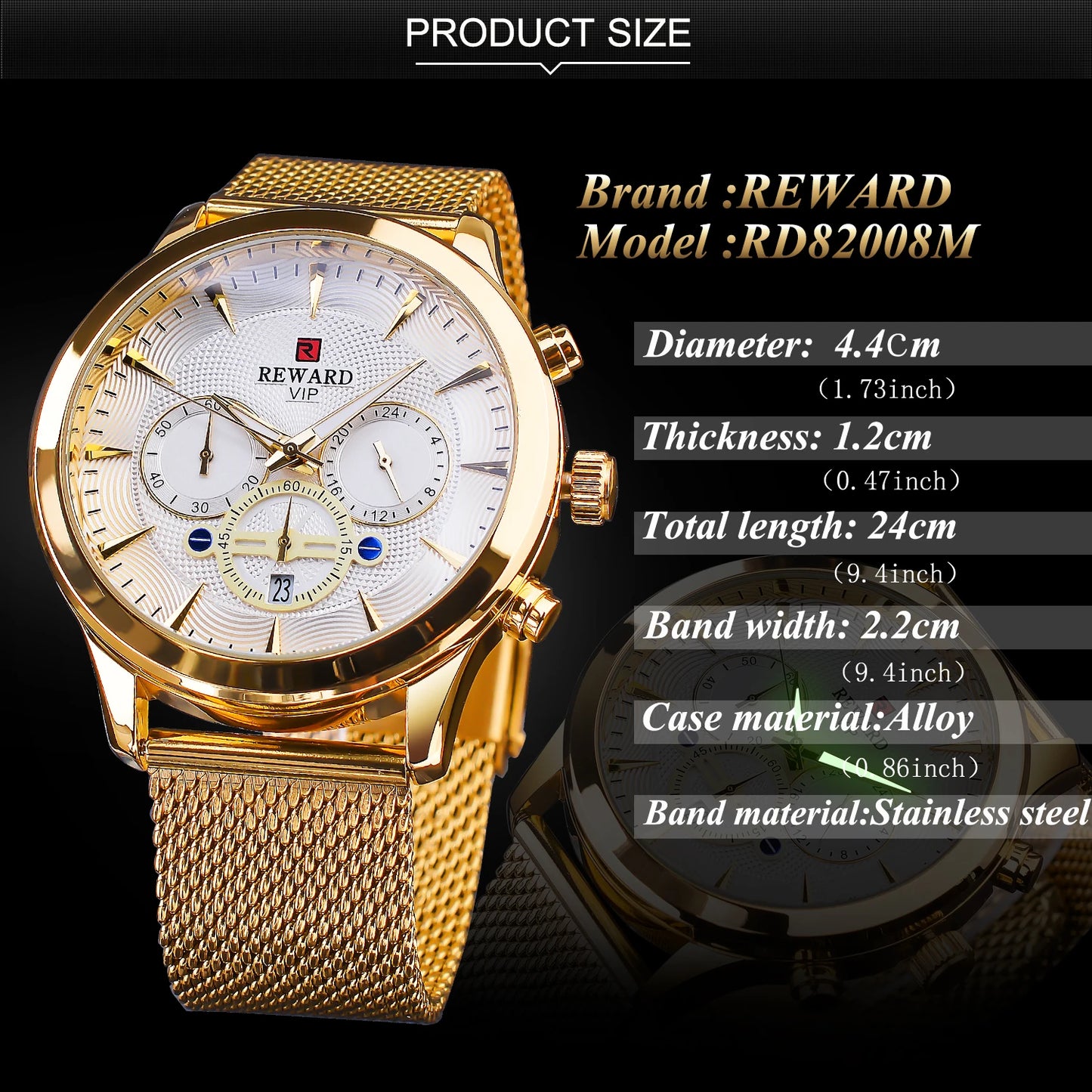 REWARD Business Watches Quartz Movement Fashion Men Gold Stainless Steel Watch Luxury Calendar Quartz Wrist Watch