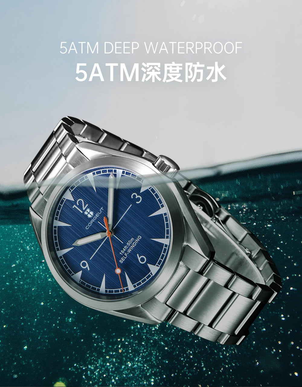 Corgeut 41mm Men's Clock Automatic Relogio Masculino Japan Movt Mechanical Sapphire White Black Blue Dial Steel Band Men's Watch