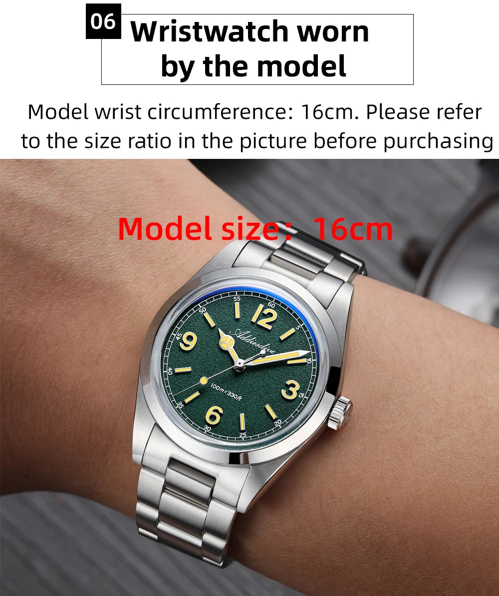 ADDIESDIVE 36mm Hot Sale Men's Watch AD2518 Bubble Mirror Glass 316L Stainless Steel Reloj Hombre 100m Waterproof Quartz Watches