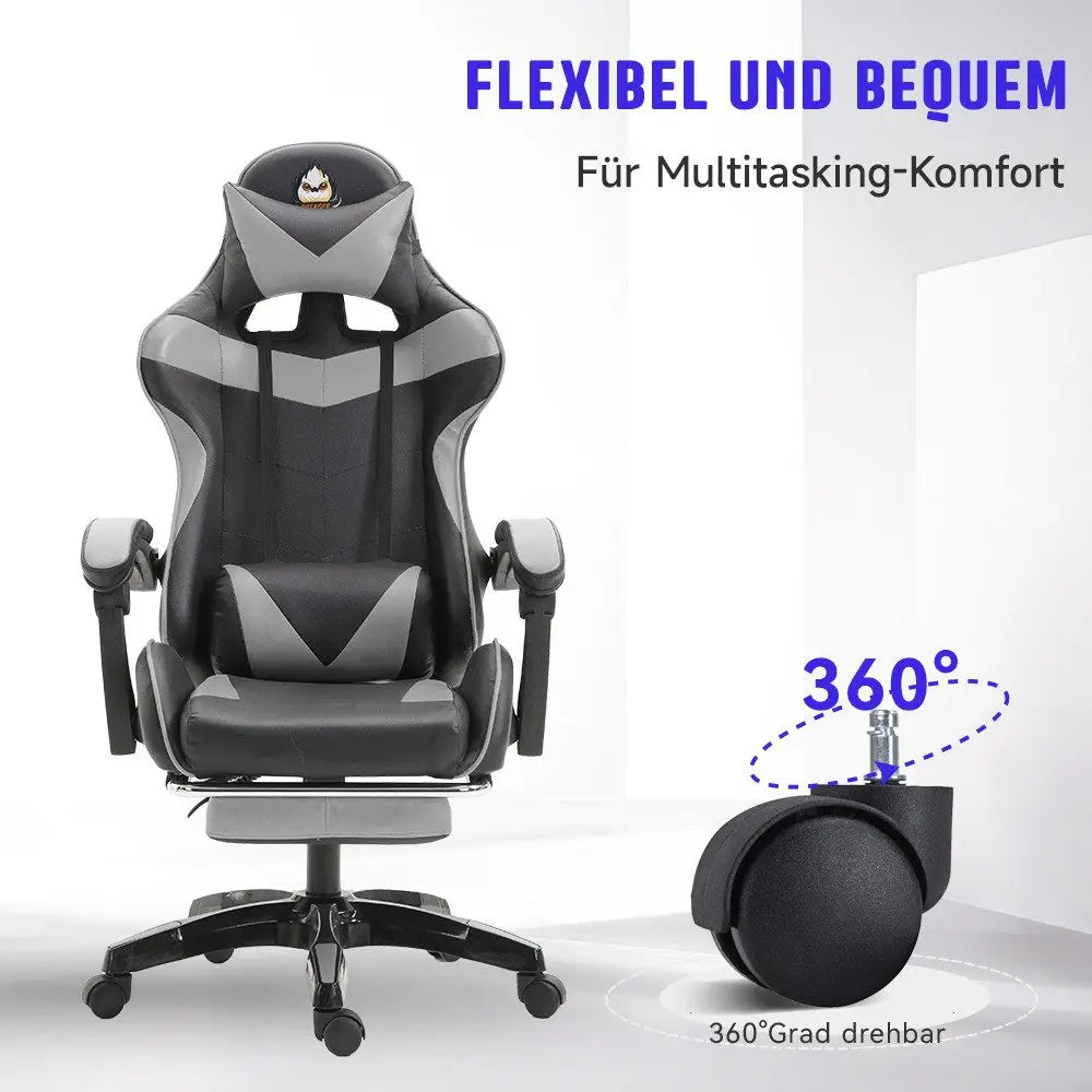 Ergonomic gaming chair, office chair, height adjustable,PU leather computer chair, with headrest and lumbar support, 360° swivel