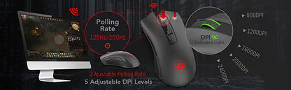 Redragon M652 оптична безжична мишка 2.4G с USB приемник, преносима мишка за гейминг и офис, 5 регулируеми нива на DPI
