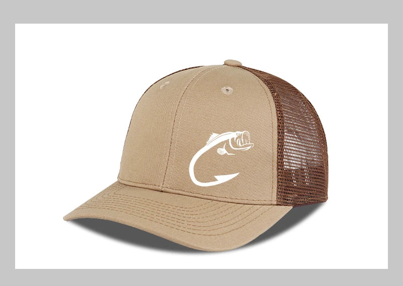 Trucker-Cap mit Bass-Fischhaken-Print, verstellbar, Unisex, Mesh, für Angelfans, Sonnenhut