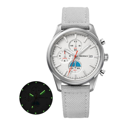 BERNY Chronograph Quartz Men Watch Luminous Miyota OS10 Top Luxury AR Coated Sapphire 5ATM Waterproof 2026 Sports Men’s Watches
