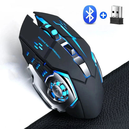 Įkraunama belaidė žaidimų pelė su tyliu foniniu apšvietimu, E-Sports Bluetooth ir 2.4G USB, skirta nešiojamajam kompiuteriui, Macbook, PC žaidimams ir biurui