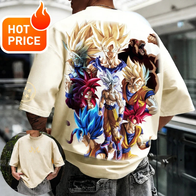 2026 Summer Dragon Ball  T-shirt 100% Cotton Goku All Forms Print Oversized Gym Streetwear Unisex Retro Tee for Adults Kids