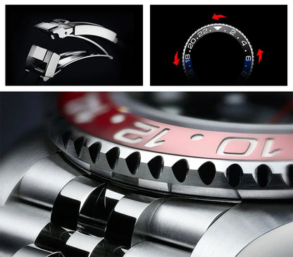 PAGANI DESIGN 40MM GMT Herrenuhr, luxuriöse mechanische Automatikuhr mit Saphirglas AR, Keramiklünette, 100M wasserdicht, Geschenk-Uhr