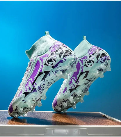 Unisex Teen Low Top Football Shoes Lightweight Elastic Sole Anti Slip Short Spikes Lawn Field Match Training Sneakers