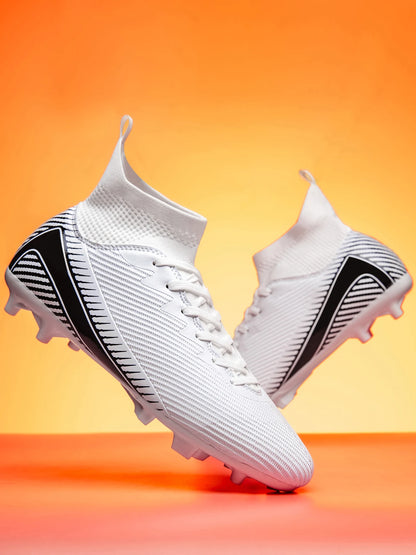 Chaussures de football pour adultes débutants AG FG, tige extensible en PU, coussin en TPU, crampons longs antidérapants, durables, pour entraînement sur gazon, niveau d'entrée