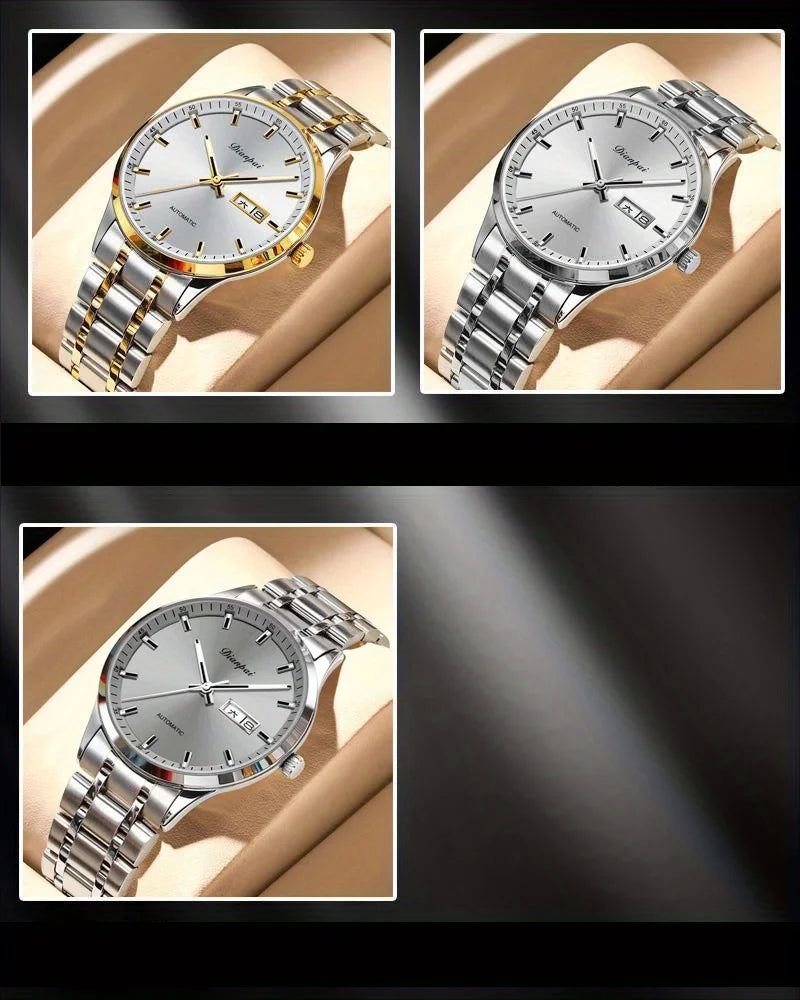 Dianpai men’s automatic mechanical watch – Luxury model, luminescent display, classic and sleek design, stainless steel, water-resistant, with calendar and day-of-the-week display