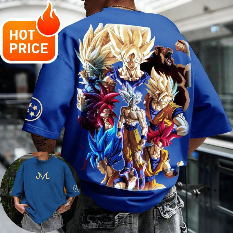 2026 Summer Dragon Ball  T-shirt 100% Cotton Goku All Forms Print Oversized Gym Streetwear Unisex Retro Tee for Adults Kids
