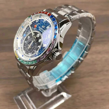 GLENAW Watches Original Design Diamond Constellation Rotating Dial Stainless Steel Luxury Men's Automatic Mechanical Watch P8719
