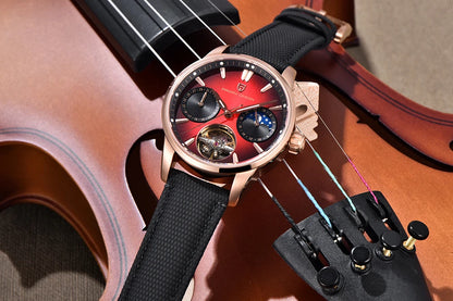 PAGANI DESIGN – Mekanisk luksusur til mænd, 41 mm, safirglas, læderrem, vandtæt, pilotstil, med tourbillon og månefase