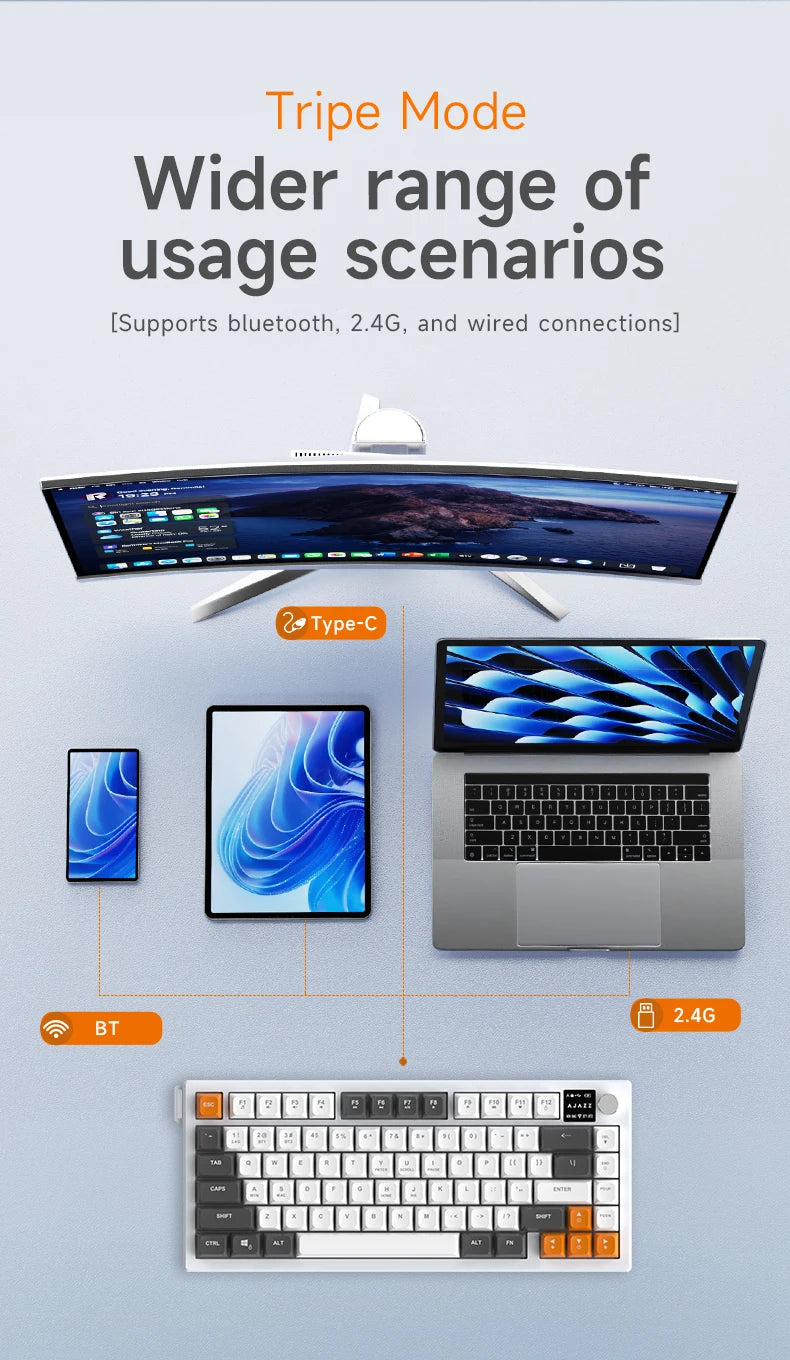 Tastiera AJAZZ AF82 Office a basso profilo RGB cablata/wireless gaming, layout 75% 82 tasti, batteria 4000mAh per Win/Mac