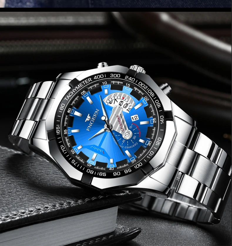 Montre-bracelet pour homme, style militaire, décontracté ou sportif, à quartz, de marque prestigieuse, en acier intégral, étanche