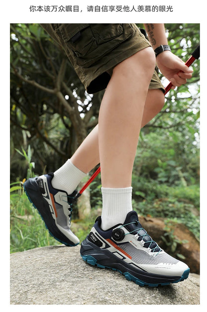 Sapatilhas de corrida para homem primavera e verão — calçado outdoor para caminhada, sapatilhas de trail resistentes ao desgaste com fecho BOA, respiráveis, estilo desportivo e casual