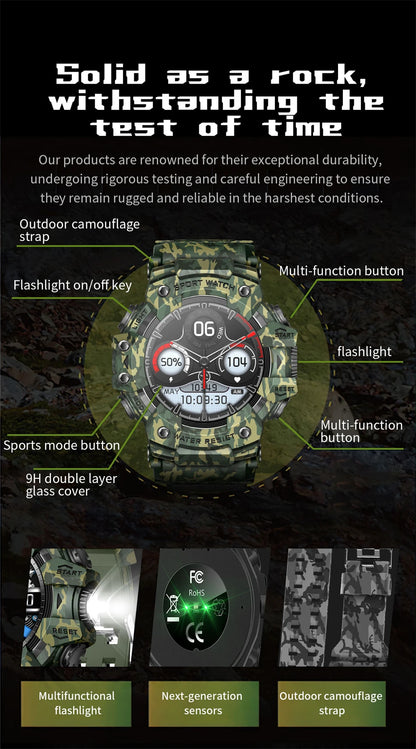 New Military Sports Smart Watch Men 100+ Sports Outdoor Fitness Compass Heart rate BT Call Waterproof Smartwatch For iOS Android