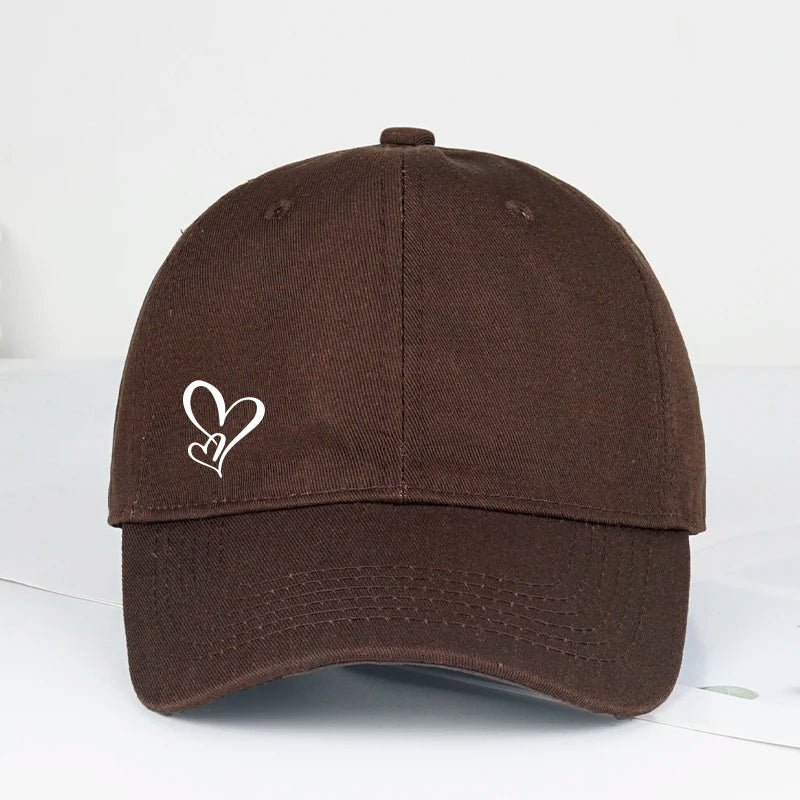 Minimalist Double Heart Print Baseball Cap Women Men Soft  Adjustable Dad Hat Casual Love Theme Sun Hat
