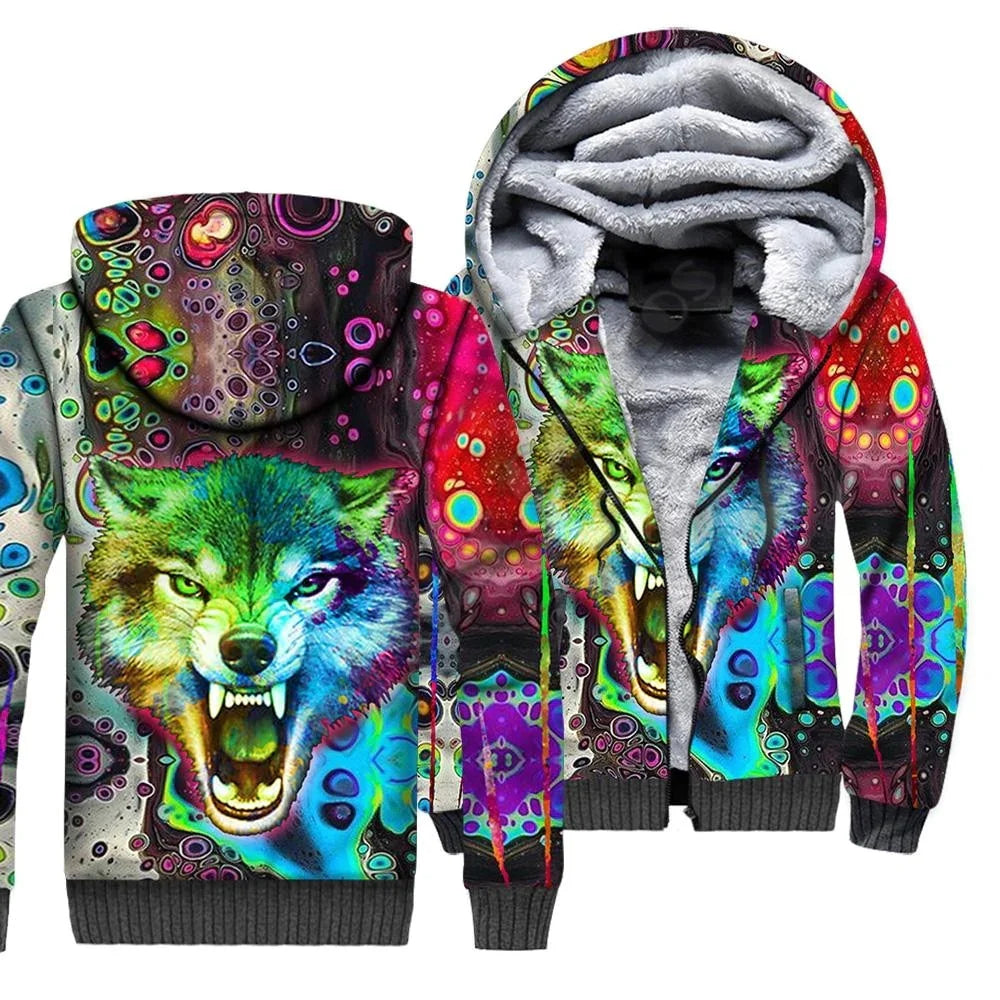 Wolf Animal 3D Printed Fleece Zipper Hoodies For Men And Women Winter Warm Double Plus Velvet Jacket Cosplay Costumes JR09