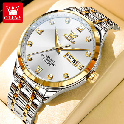 Reloj automático para hombre OLEVS 9946: reloj de pulsera mecánico de lujo, equipado con un calendario con indicador de fecha, ideal para hombres de negocios.