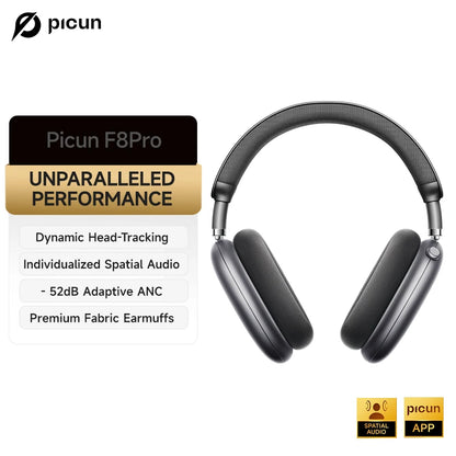 Cuffie wireless Picun F8 Pro ANC con head tracking, audio spaziale 3D, ANC -52dB, headset Bluetooth Hi-Fi, microfono HD ENC, app a bassa latenza